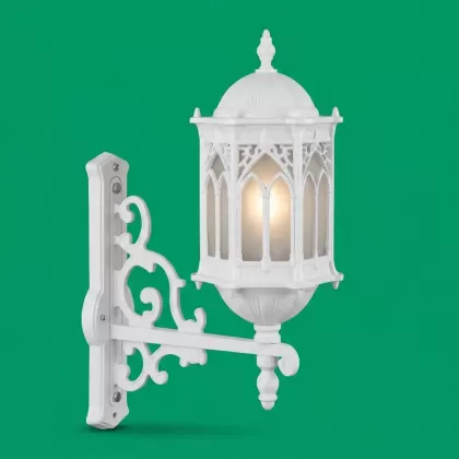63x33 cm - DUY E27 Ferforje kollu yukarı yöne bakan dekoratif alüminyum döküm duvar tipi aplik Osmanlı gold dış mekan aydınlatma duvar apliği beyaz