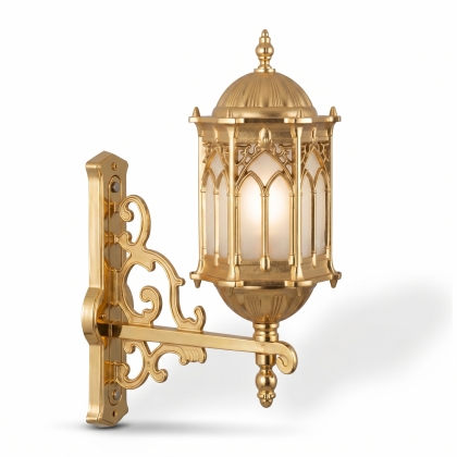 63x33 cm - DUY E27 Ferforje kollu yukarı yöne bakan dekoratif alüminyum döküm duvar tipi aplik Osmanlı gold dış mekan aydınlatma duvar apliği gold altın