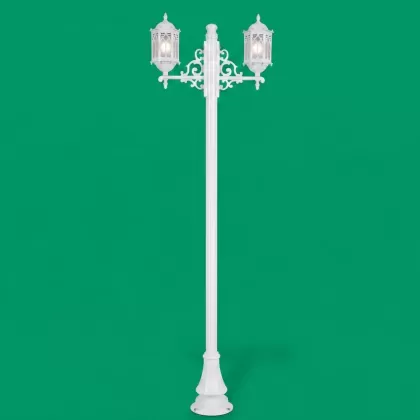 280x90 cm - E27 DUY Ferforje Osmanlı motifli yukarı yöne bakan iki (2) fenerli alüminyum döküm dekoratif bahçe aydınlatma direği siyah beyaz