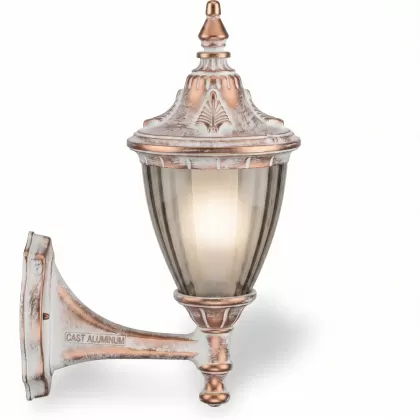 41x26 cm - DUY E27 Kısa kollu yukarı yöne bakan dekoratif alüminyum döküm duvar tipi aplik Fransız dış mekan aydınlatma duvar apliği beyaz patina