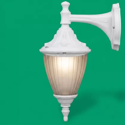41x41 cm -  DUY E27 Kısa kollu aşağı yöne bakan dekoratif alüminyum döküm duvar tipi aplik Fransız dış mekan aydınlatma duvar apliği beyaz