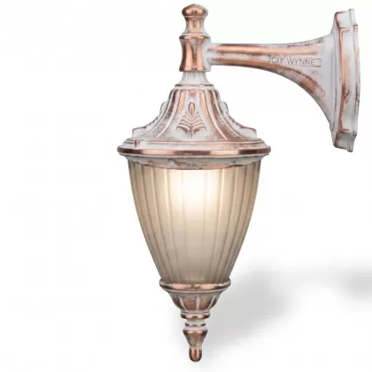 41x41 cm -  DUY E27 Kısa kollu aşağı yöne bakan dekoratif alüminyum döküm duvar tipi aplik Fransız dış mekan aydınlatma duvar apliği beyaz patina