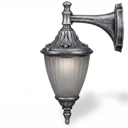 41x41 cm -  DUY E27 Kısa kollu aşağı yöne bakan dekoratif alüminyum döküm duvar tipi aplik Fransız dış mekan aydınlatma duvar apliği silver gümüş