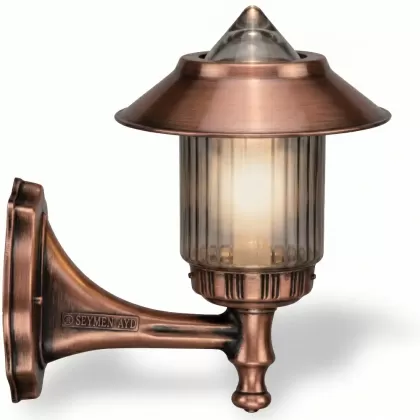 31x28 cm - DUY E27 Kısa kollu yukarı yöne bakan dekoratif alüminyum döküm duvar tipi aplik gold şapkalı dış mekan aydınlatma duvar apliği bakır eskitme