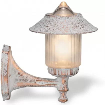 31x28 cm - DUY E27 Kısa kollu yukarı yöne bakan dekoratif alüminyum döküm duvar tipi aplik gold şapkalı dış mekan aydınlatma duvar apliği beyaz patina