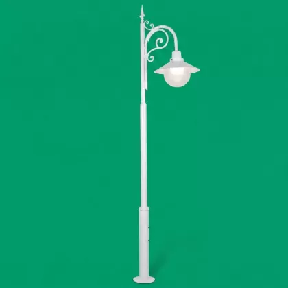 300x60 cm - E27 DUY Sarkaç motifli aşağı yöne bakan tek (1) fenerli alüminyum döküm dekoratif park bahçe aydınlatma direği beyaz