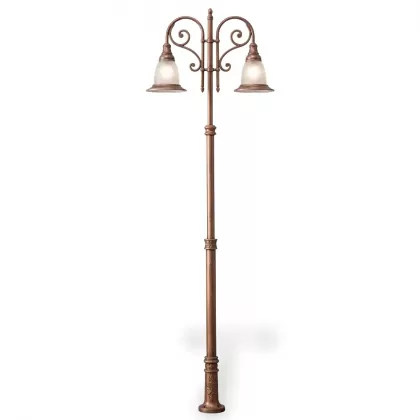400x120 cm - E27 DUY Sarkan Zambak motifli aşağı yöne bakan iki (2) fenerli alüminyum döküm dekoratif Fransız tipi bahçe aydınlatma direği bakır