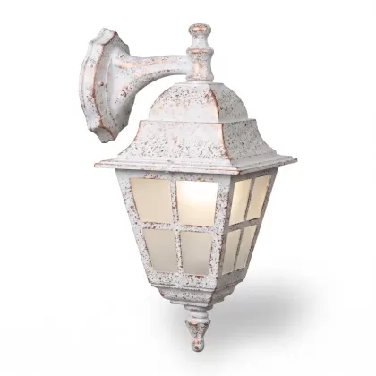 37x26 cm - E27 DUY Dik kollu aşağı yöne bakan dekoratif alüminyum döküm duvar tipi aplik bakır eskitme dış mekan aydınlatma duvar apliği beyaz eskitme
