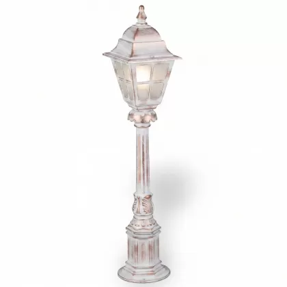 88x18 cm - E27 DUY İngiliz model dekoratif alüminyum döküm şapkalı bahçe çim aydınlatma direği beyaz patina