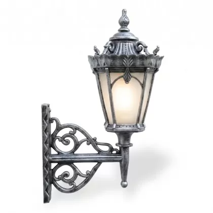 77x47 cm - E27 DUY Ferforje kollu yukarı yöne bakan dekoratif alüminyum döküm duvar tipi aplik, siyah dış mekan aydınlatma apliği gümüş silver