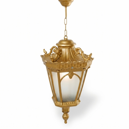 82x29 cm - E27 DUY Tavan tipi alüminyum döküm siyah gotik şapkalı model zincirli aplik, ferforje sarkıt aydınlatma apliği gold