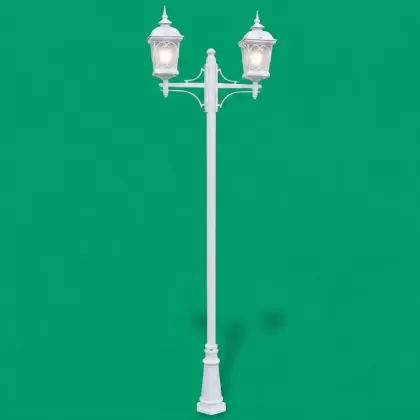 290x84 cm - E27 DUY Fransız tipi yukarı yöne bakan iki (2) fenerli alüminyum döküm dekoratif bahçe aydınlatma direği beyaz