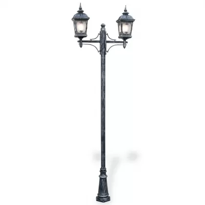 290x84 cm - E27 DUY Fransız tipi yukarı yöne bakan iki (2) fenerli alüminyum döküm dekoratif bahçe aydınlatma direği gümüş