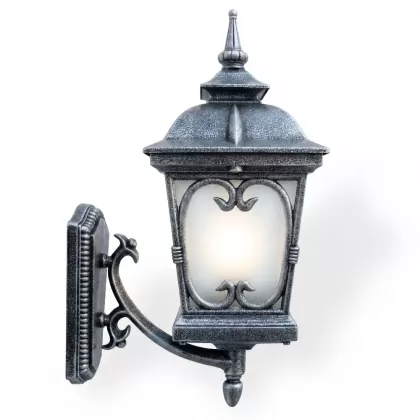 54X38 cm - E27 DUY Oval kollu yukarı yöne bakan dekoratif duvar tipi alüminyum döküm aplik, sivri şapkalı dış mekan aydınlatma apliği gümüş