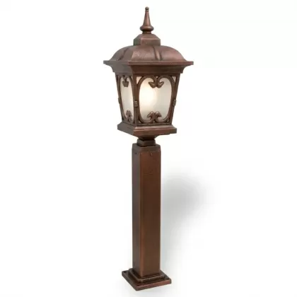 100x24 cm -  E27 DUY Fransız model dekoratif alüminyum döküm siyah sivri şapkalı bahçe çim aydınlatma direği bakır