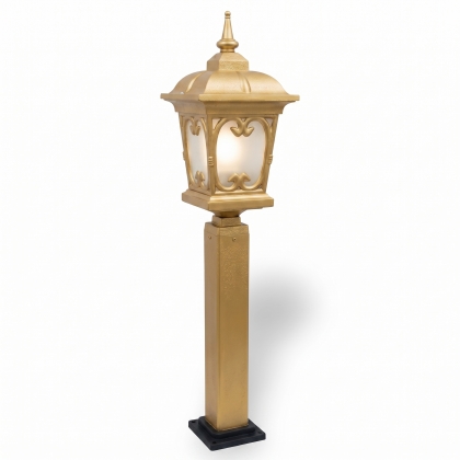 100x24 cm -  E27 DUY Fransız model dekoratif alüminyum döküm siyah sivri şapkalı bahçe çim aydınlatma direği gold