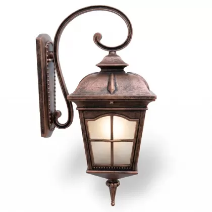 55x33 cm - E27 DUY Kıvrık kollu aşağı yöne bakan dekoratif duvar tipi alüminyum döküm aplik, Amerikan tarzı dış mekan aydınlatma apliği bakır