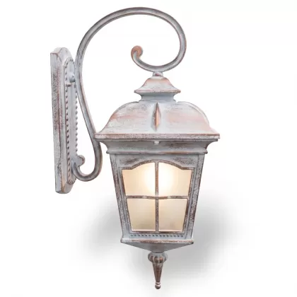 55x33 cm - E27 DUY Kıvrık kollu aşağı yöne bakan dekoratif duvar tipi alüminyum döküm aplik, Amerikan tarzı dış mekan aydınlatma apliği beyaz eskitme