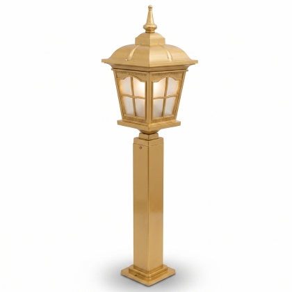100x24 cm - E27 DUY Amerikan tip model dekoratif alüminyum döküm sivri şapkalı bahçe çim aydınlatma direği altın gold