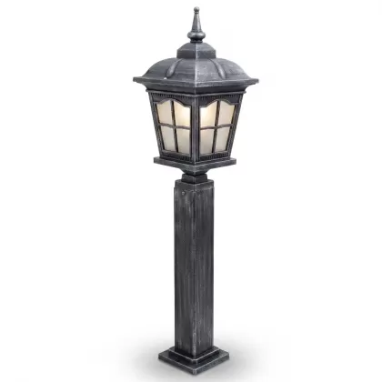 100x24 cm - E27 DUY Amerikan tip model dekoratif alüminyum döküm sivri şapkalı bahçe çim aydınlatma direği silver gümüş