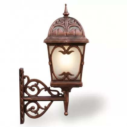 86x48 cm - E27 DUY Ferforje kollu yukarı yöne bakan dekoratif duvar tipi alüminyum döküm aplik, ferforje dış mekan aydınlatma apliği bakır