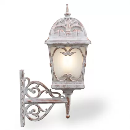 86x48 cm - E27 DUY Ferforje kollu yukarı yöne bakan dekoratif duvar tipi alüminyum döküm aplik, ferforje dış mekan aydınlatma apliği beyaz patina