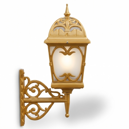 86x48 cm - E27 DUY Ferforje kollu yukarı yöne bakan dekoratif duvar tipi alüminyum döküm aplik, ferforje dış mekan aydınlatma apliği gold altın
