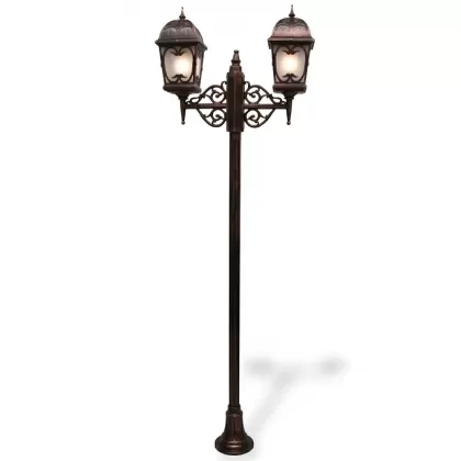 280x90 cm - E27 DUY Osmanlı tipi yukarı yöne bakan 2 fenerli alüminyum döküm dekoratif bahçe aydınlatma direği bakır