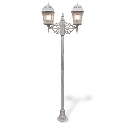 280x90 cm - E27 DUY Osmanlı tipi yukarı yöne bakan 2 fenerli alüminyum döküm dekoratif bahçe aydınlatma direği beyaz patina