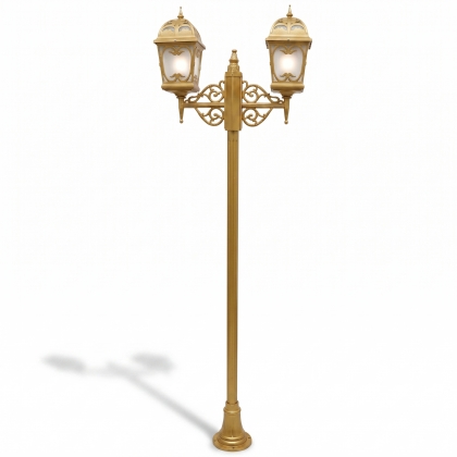 280x90 cm - E27 DUY Osmanlı tipi yukarı yöne bakan 2 fenerli alüminyum döküm dekoratif bahçe aydınlatma direği altın gold