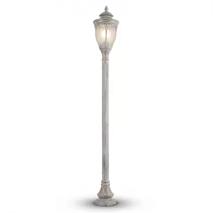370x39 cm - E27 DUY Bakır şapkalı yukarı yöne bakan tek (1) fenerli alüminyum döküm dekoratif modern bahçe aydınlatma direği beyaz patina