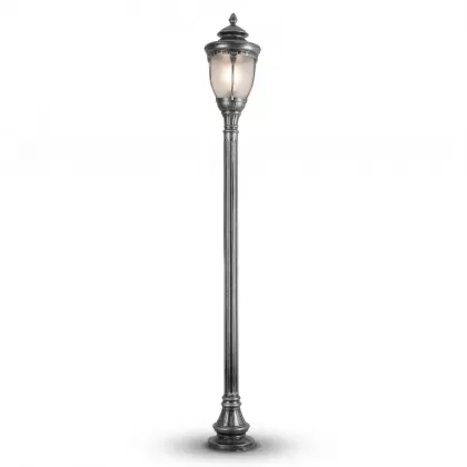 370x39 cm - E27 DUY Bakır şapkalı yukarı yöne bakan tek (1) fenerli alüminyum döküm dekoratif modern bahçe aydınlatma direği gümüş