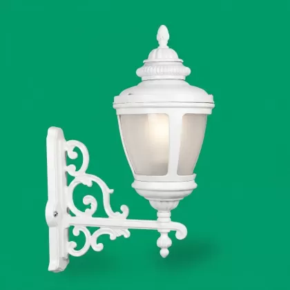 68x43 cm E27 DUY - Ferforje kollu yukarı yöne bakan duvar tipi bakır şapkalı dekoratif alüminyum döküm dış mekan aplik aydınlatma beyaz