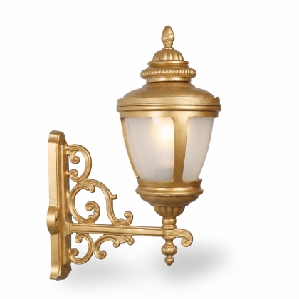 68x43 cm E27 DUY - Ferforje kollu yukarı yöne bakan duvar tipi bakır şapkalı dekoratif alüminyum döküm dış mekan aplik aydınlatma gold