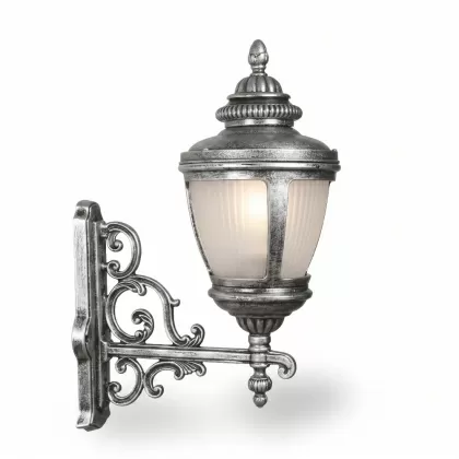 68x43 cm E27 DUY - Ferforje kollu yukarı yöne bakan duvar tipi bakır şapkalı dekoratif alüminyum döküm dış mekan aplik aydınlatma gümüş