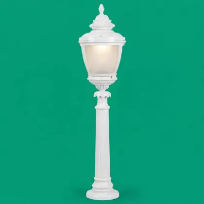 107x26 cm E27 DUY - Bakır şapkalı model dekoratif alüminyum döküm orta boy bahçe çim aydınlatma direği beyaz