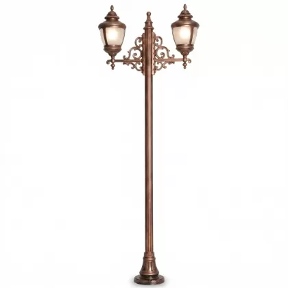 300x100 cm - E27 DUY Ferforje motifli yukarı yöne bakaniki (2) fenerli alüminyum döküm bakır şapkalı dekoratif bahçe aydınlatma direği bakır