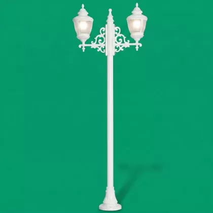 300x100 cm - E27 DUY Ferforje motifli yukarı yöne bakaniki (2) fenerli alüminyum döküm bakır şapkalı dekoratif bahçe aydınlatma direği beyaz