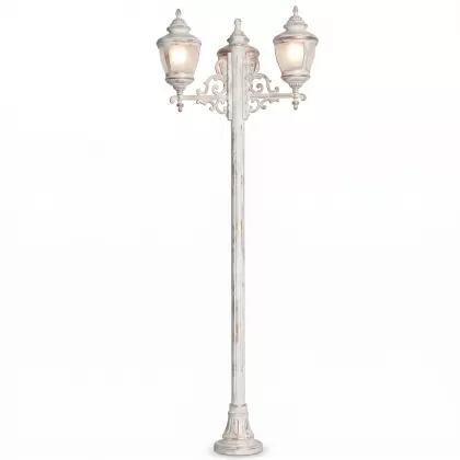 300x100 cm - E27 DUY Ferforje motifli yukarı yöne bakaniki (2) fenerli alüminyum döküm bakır şapkalı dekoratif bahçe aydınlatma direği beyaz patina