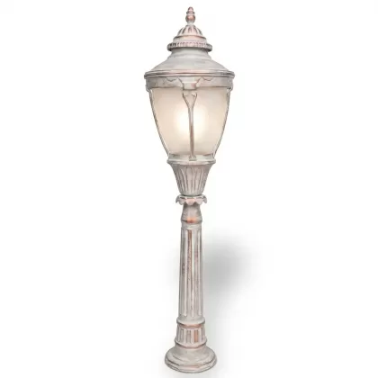 116x29 cm - E27 DUY Sivri şapkalı model dekoratif alüminyum döküm Fransız tipi bahçe çim aydınlatma direği beyaz patina
