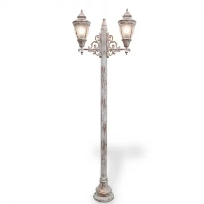 316x99 cm - E27 DUY Ferferje kol motifli yukarı yöne bakan iki 2) fenerli alüminyum döküm dekoratif Fransız bahçe aydınlatma direği beyaz patina