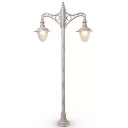285x134 cm - E27 DUY Daire motifli aşağı yöne bakan iki (2) armut fenerli alüminyum döküm dekoratif bahçe aydınlatma direği patinalı