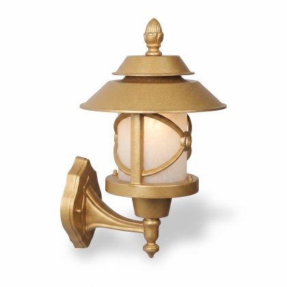 40x29 cm - E27 DUY Bakır şapkalı kollu yukarı yöne bakan duvar tipi dekoratif alüminyum döküm aplik, Fransız tipi dış mekan aydınlatma apliği gold