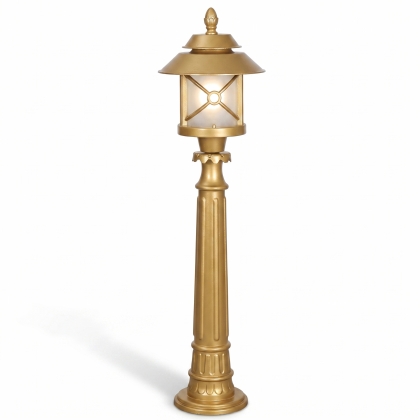 95x26 cm - E27 DUY Bakır şapkalı model dekoratif alüminyum döküm Fransız tarzı bahçe çim aydınlatma direği gold