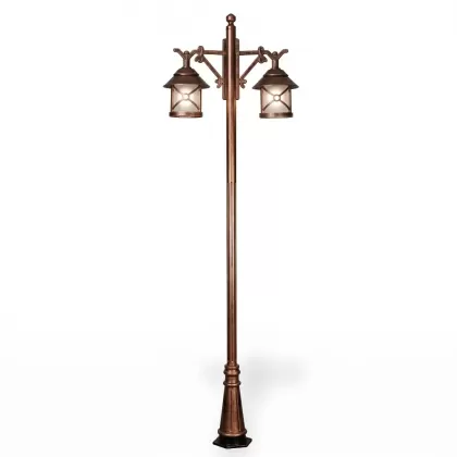 300x80 cm - E27 DUY Fransız ferforje motifli yukarı yöne bakan iki (2) sarkıt fenerli alüminyum döküm dekoratif bahçe aydınlatma direği gümüş