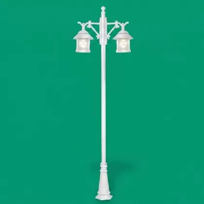 300x80 cm - E27 DUY Fransız ferforje motifli yukarı yöne bakan iki (2) sarkıt fenerli alüminyum döküm dekoratif bahçe aydınlatma direği beyaz