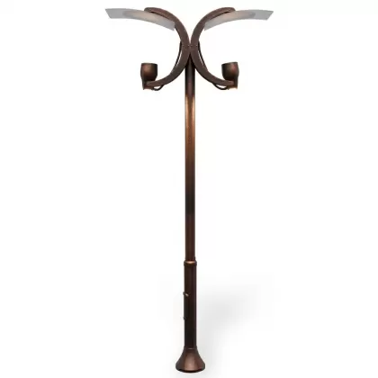400x140 cm - E27 DUY Kelebek motifli aşağı yöne bakan iki (2) ledli fenerli alüminyum döküm dekoratif modern bahçe aydınlatma direği bakır