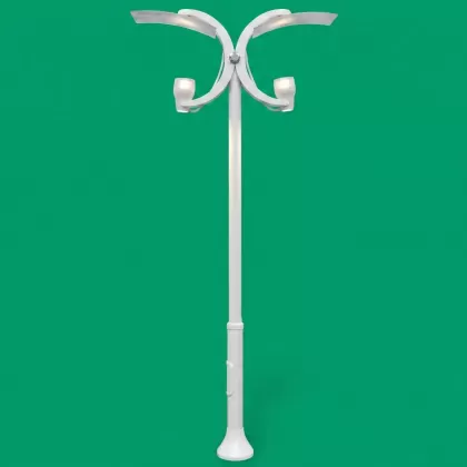 400x140 cm - E27 DUY Kelebek motifli aşağı yöne bakan iki (2) ledli fenerli alüminyum döküm dekoratif modern bahçe aydınlatma direği beyaz