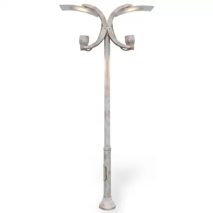 400x140 cm - E27 DUY Kelebek motifli aşağı yöne bakan iki (2) ledli fenerli alüminyum döküm dekoratif modern bahçe aydınlatma direği patina