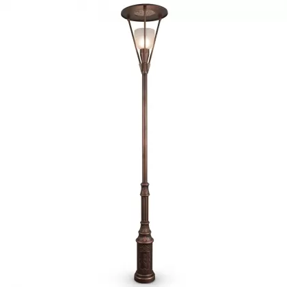 500x90 cm - Yaylım güneş motifli aşağı yöne bakan tek (1) led fenerli alüminyum döküm dekoratif modern bahçe aydınlatma direği bakır